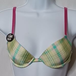 Wonderbra Green/Pink Plaid T-Shirt Push-Up Bra. Size 34A